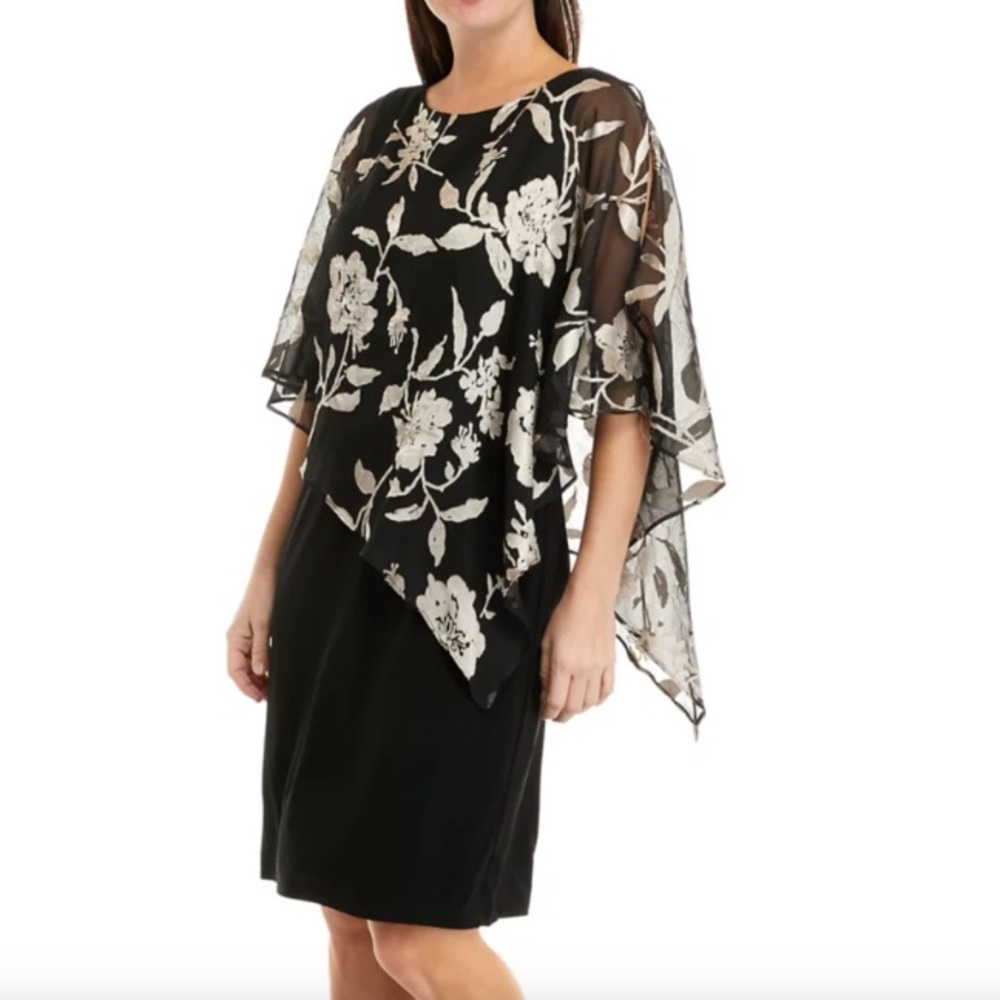 Scarlett Women's Short Sleeve Floral Burnout Capelet Sheath Midi Dress Black